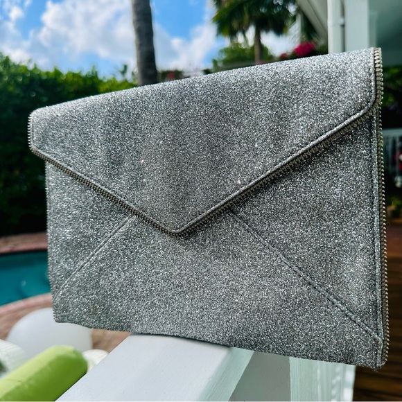 Rebecca Minkoff Silver Glitter Leo Clutch EUC - Picture 16 of 17